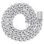 14mm Baguette Cuban Link Chain in White Gold