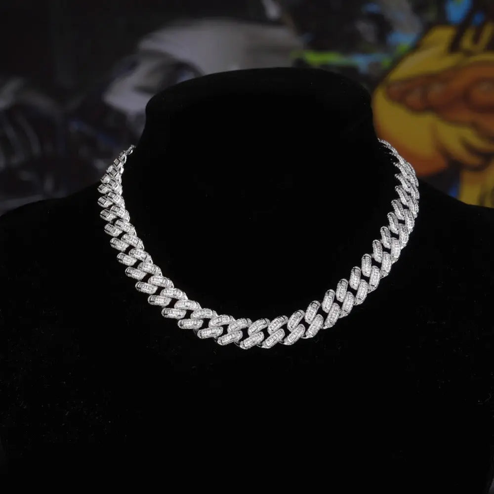 14mm Baguette Cuban Link Chain in White Gold | - The Icetruck