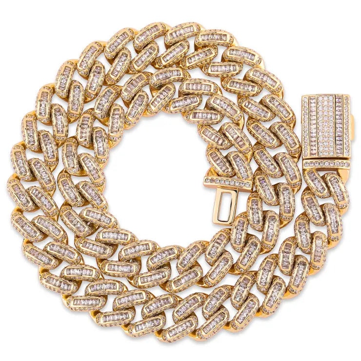 14mm Baguette Cuban Link Chain in Yellow Gold 2255.9cm  The Icetruck