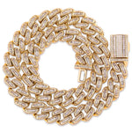 14mm Baguette Cuban Link Chain in Yellow Gold