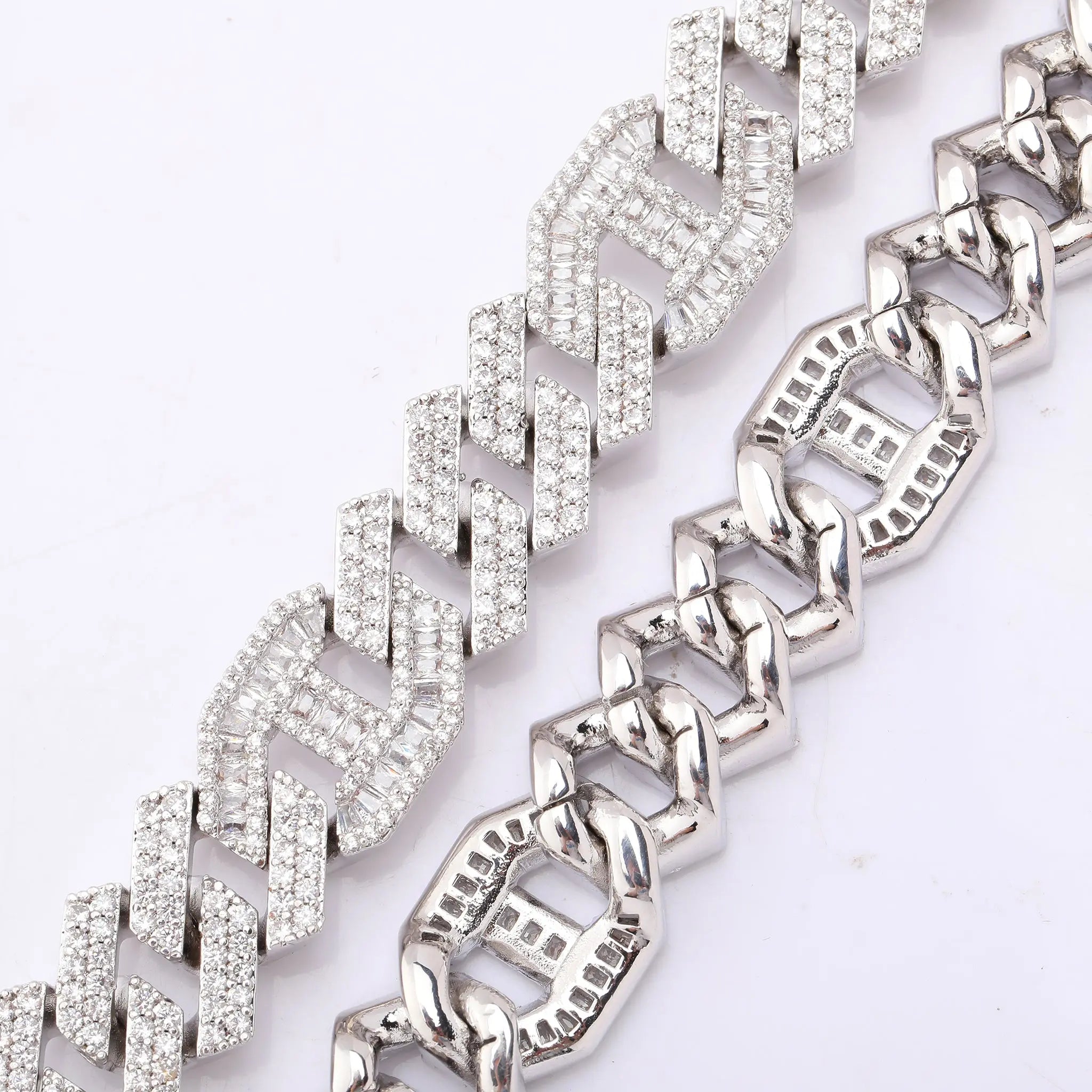 14mm Baguette Curb Chain in White Gold | - The Icetruck