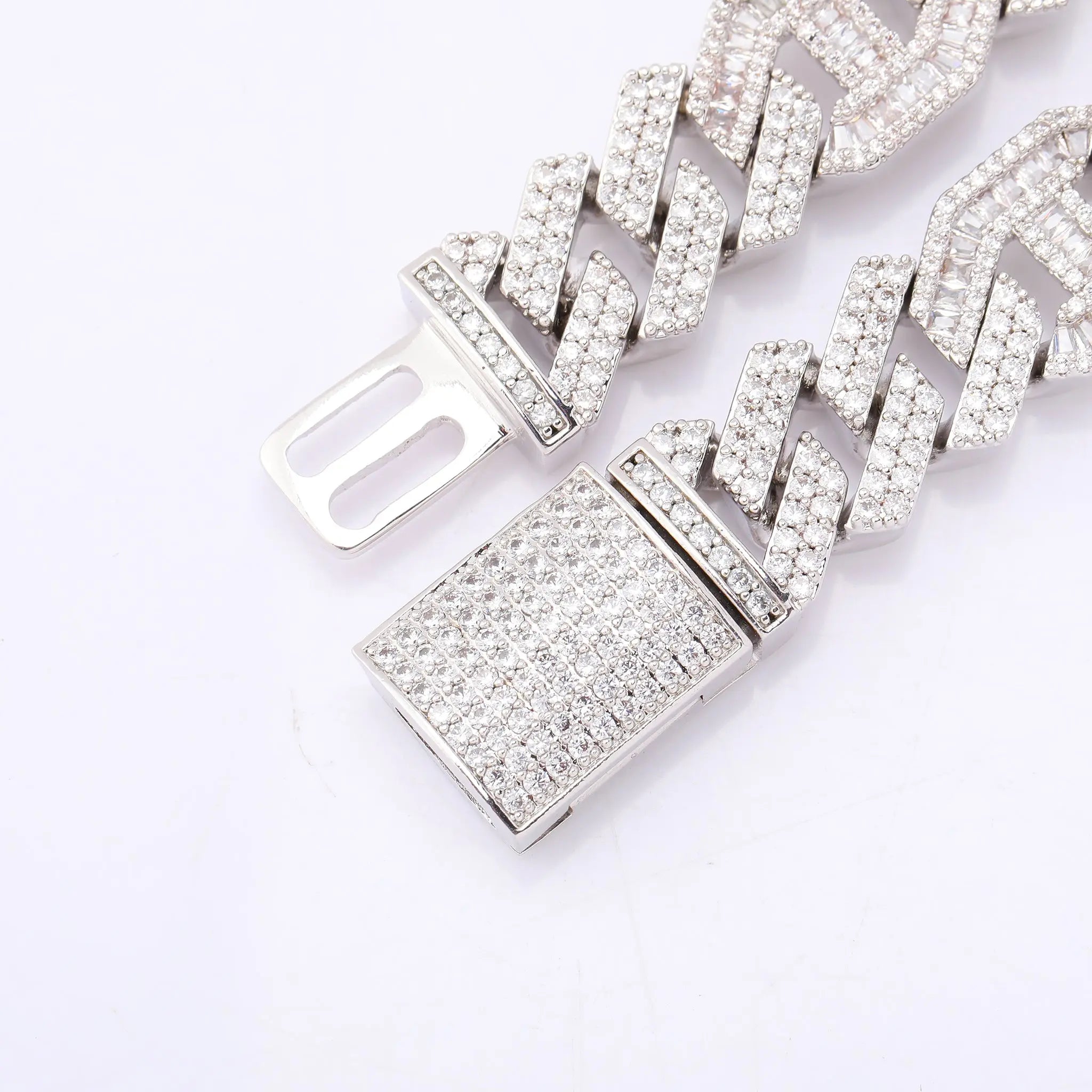 14mm Baguette Curb Chain in White Gold | - The Icetruck