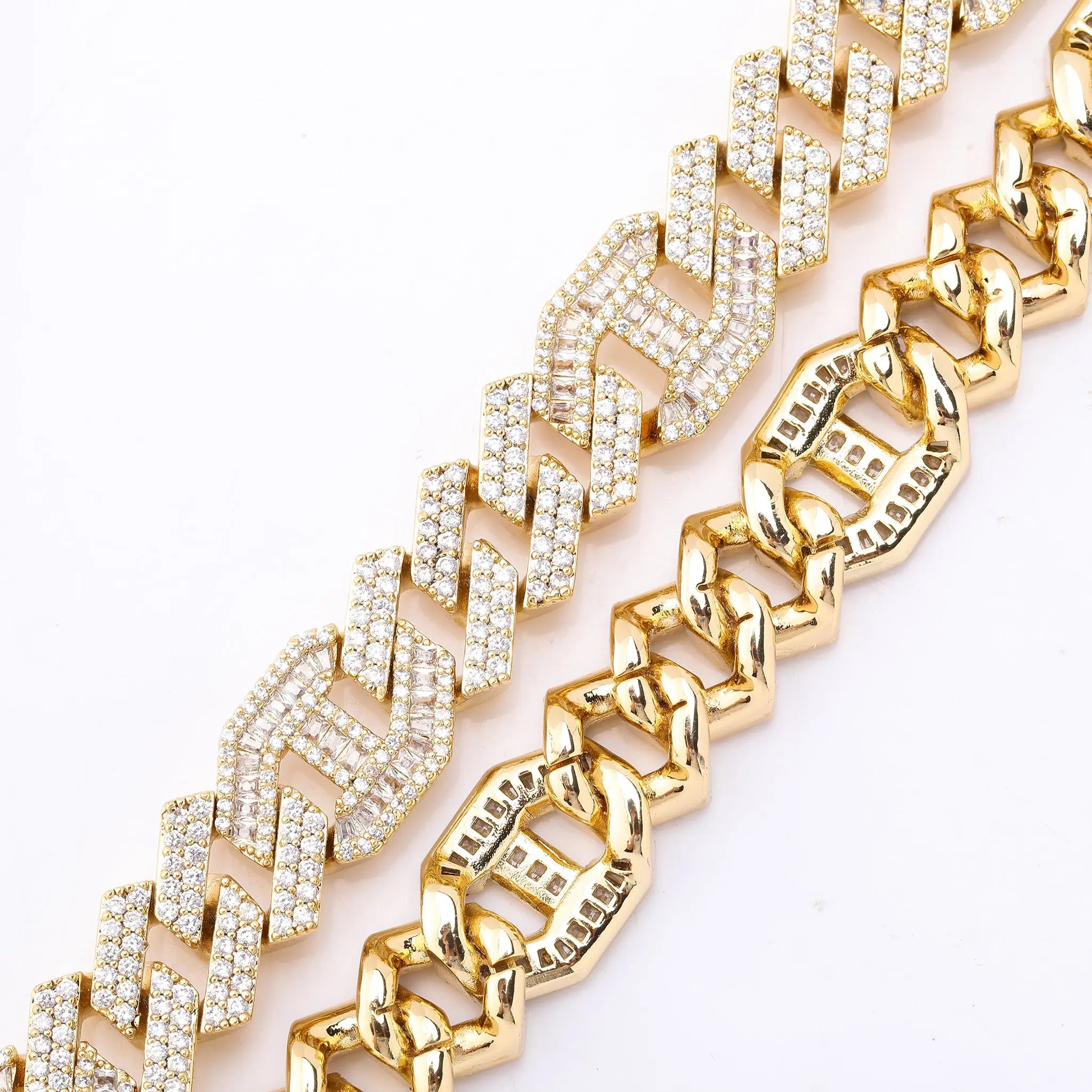 14mm Baguette Curb Chain in Yellow Gold | - The Icetruck