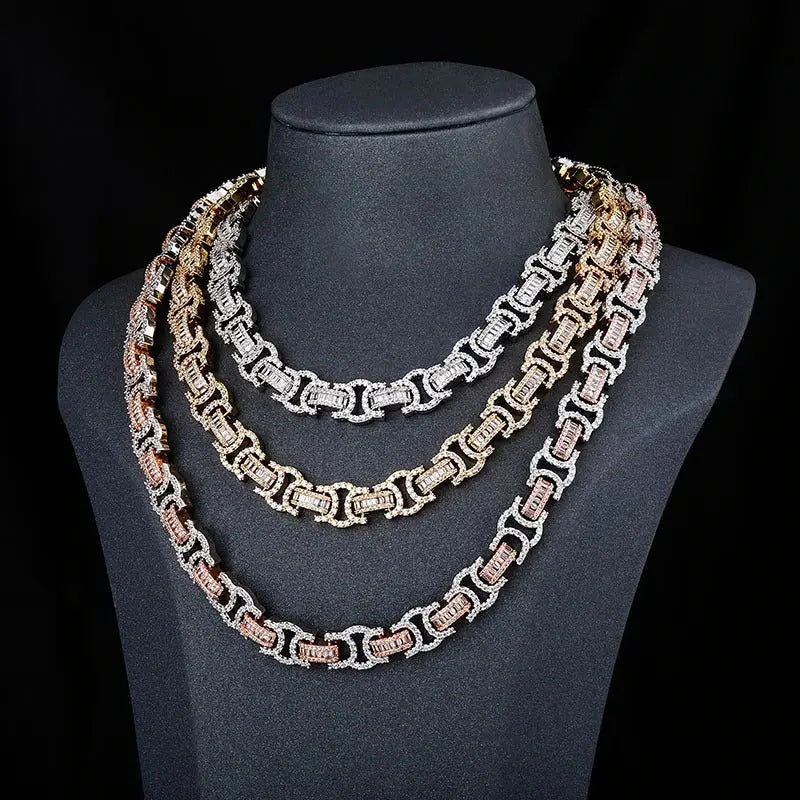 13mm Diamond Byzantine Chain in White Gold | - The Icetruck