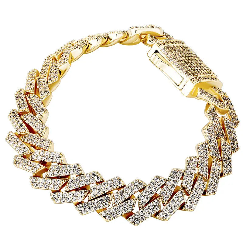 14mm Diamond Prong Cuban Bracelet in Yellow Gold 922.9cm  The Icetruck