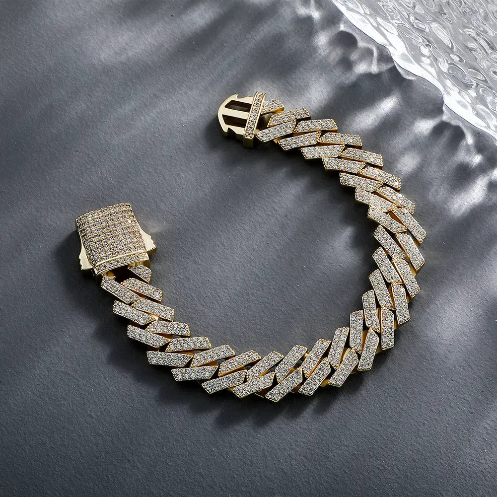 14mm Diamond Prong Cuban Bracelet in Yellow Gold   The Icetruck