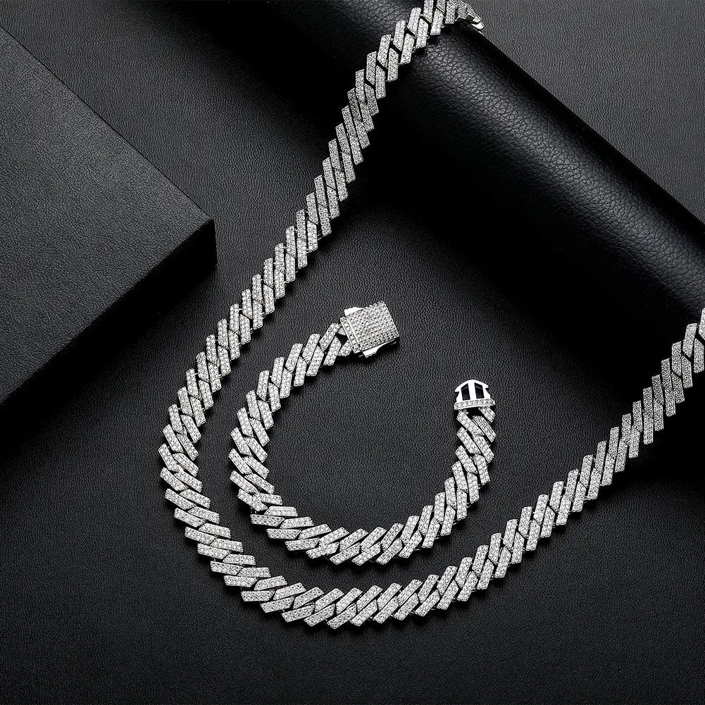 14mm Diamond Prong Cuban Chain in White Gold   The Icetruck