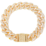 14mm Iced Cuban Link Bracelet in Yellow Gold