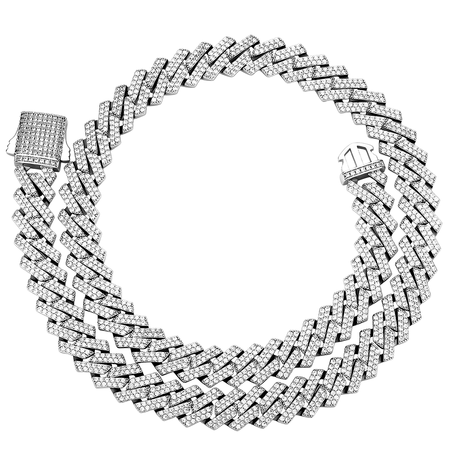 14mm Diamond Prong Cuban Chain in White Gold kaufen