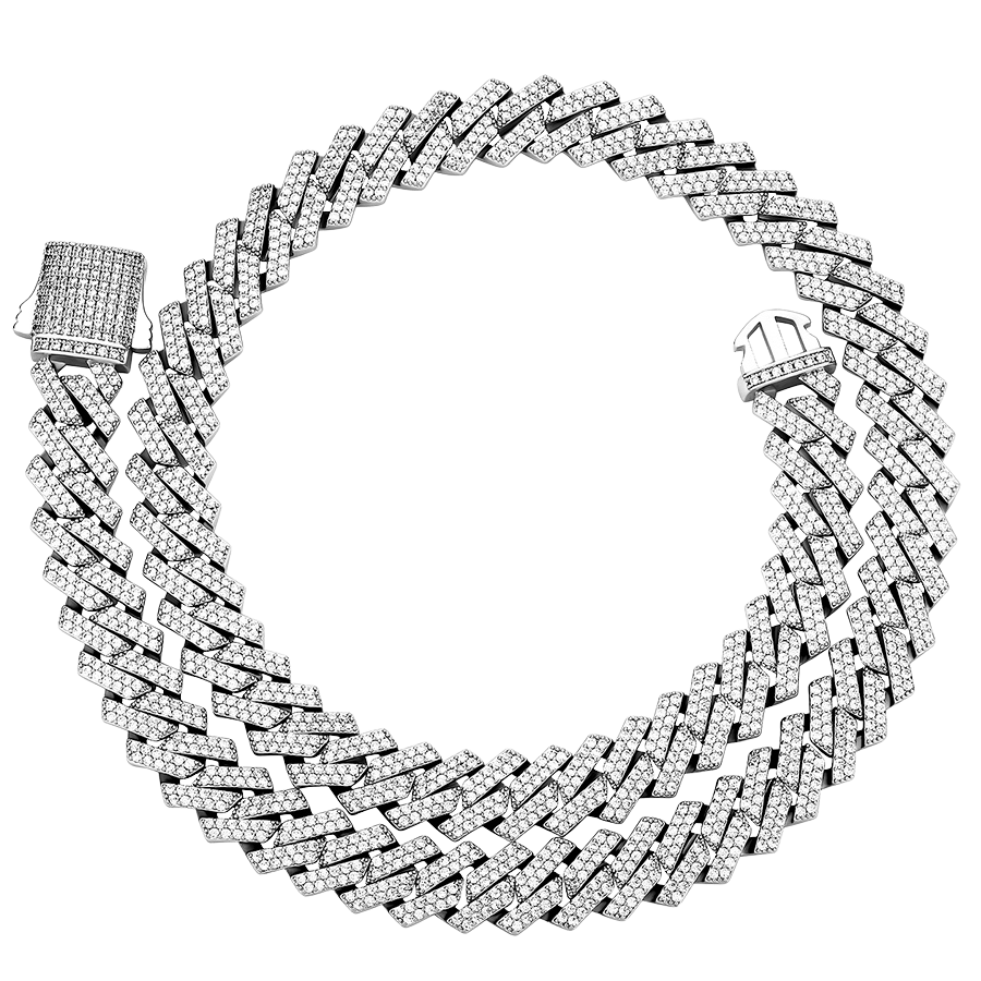 14mm Diamond Prong Cuban Chain in White Gold
