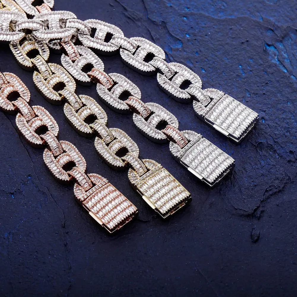 15mm Baguette Mariner Link Chain in White Gold | - The Icetruck