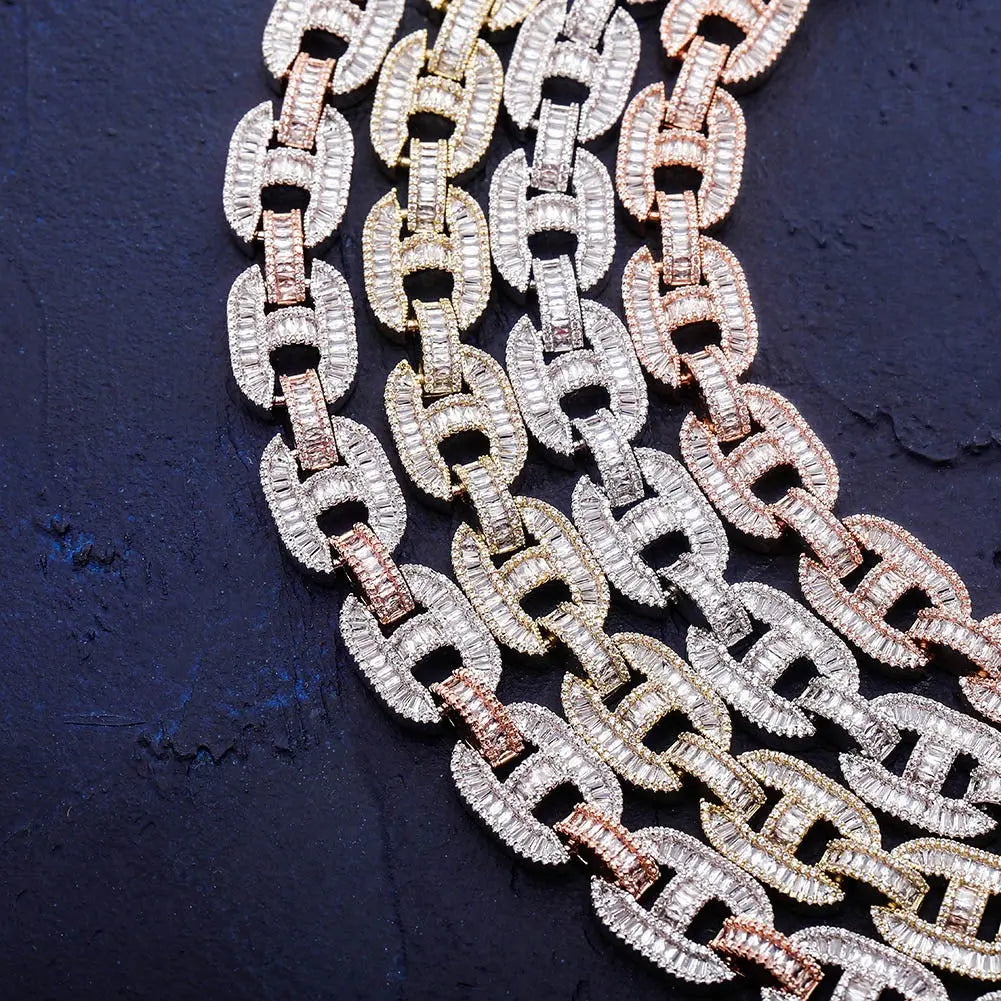 15mm Baguette Mariner Link Chain in White Gold | - The Icetruck