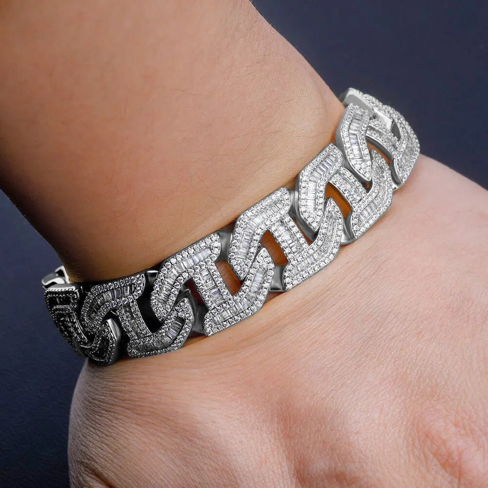 16mm Baguette Chain Link Bracelet in White Gold | - The Icetruck