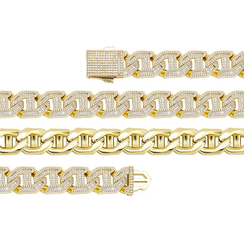 16mm Baguette Chain Link Bracelet in Yellow Gold | - The Icetruck