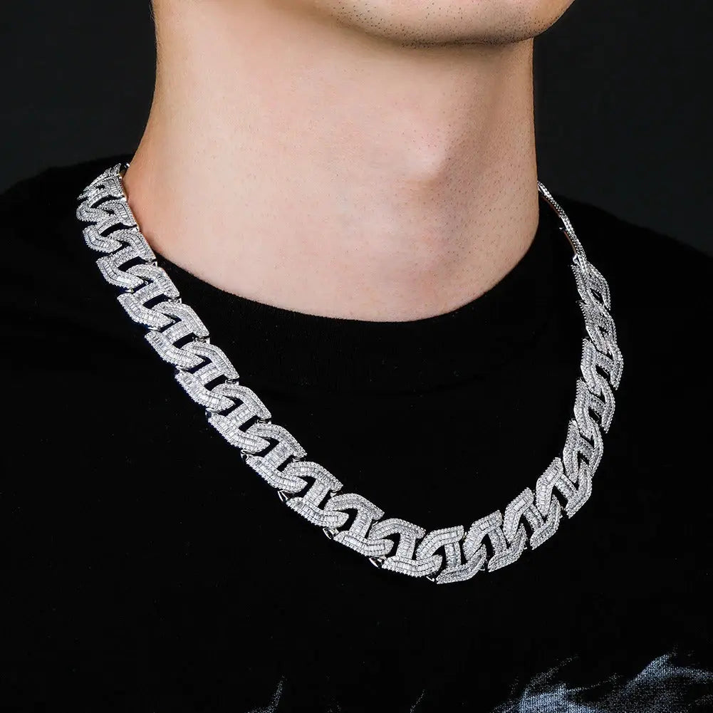 16mm Baguette Chain Link Necklace in White Gold | - The Icetruck