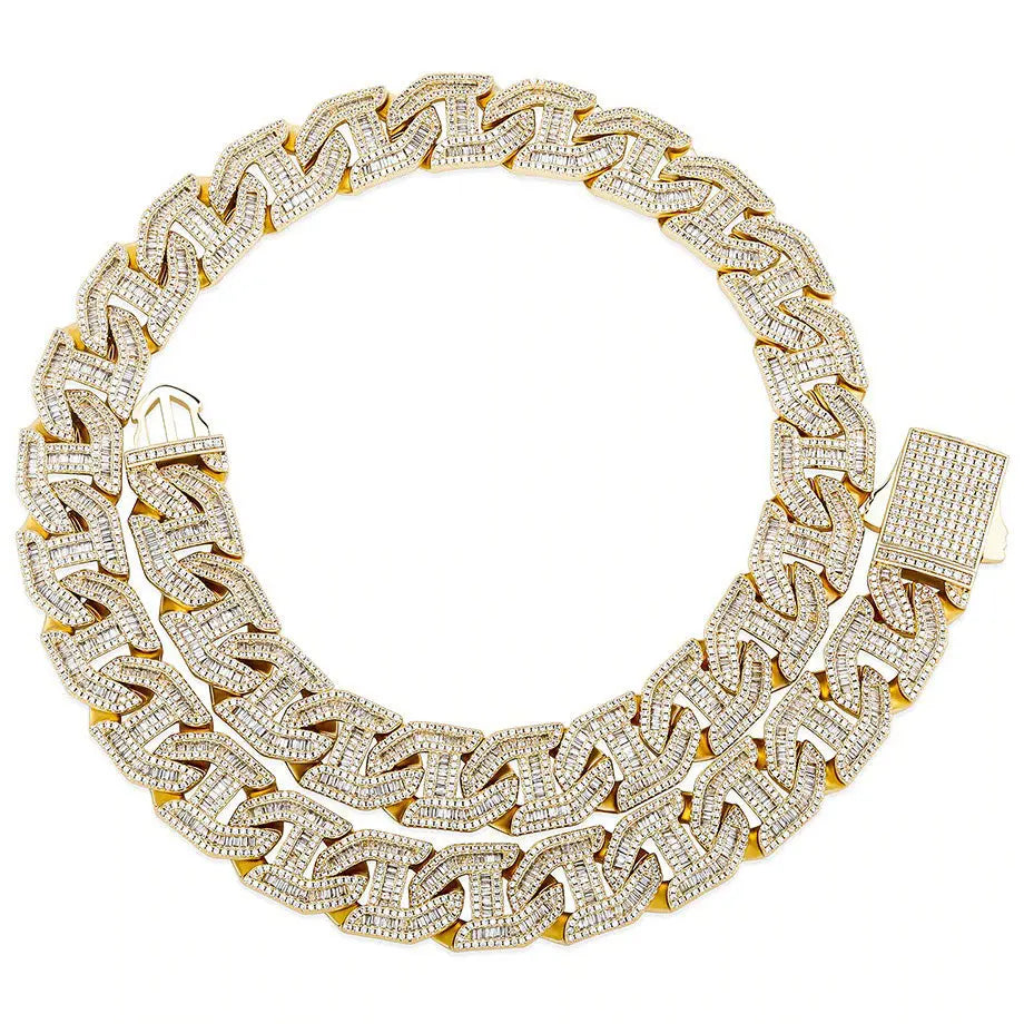 16mm Baguette Chain Link Necklace in Yellow Gold 2255.9cm  The Icetruck