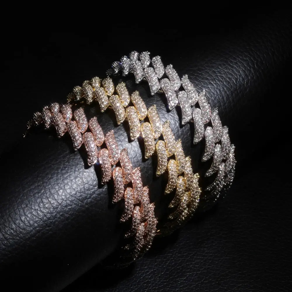 16mm Spiked Cuban Bracelet in Yellow Gold | - The Icetruck