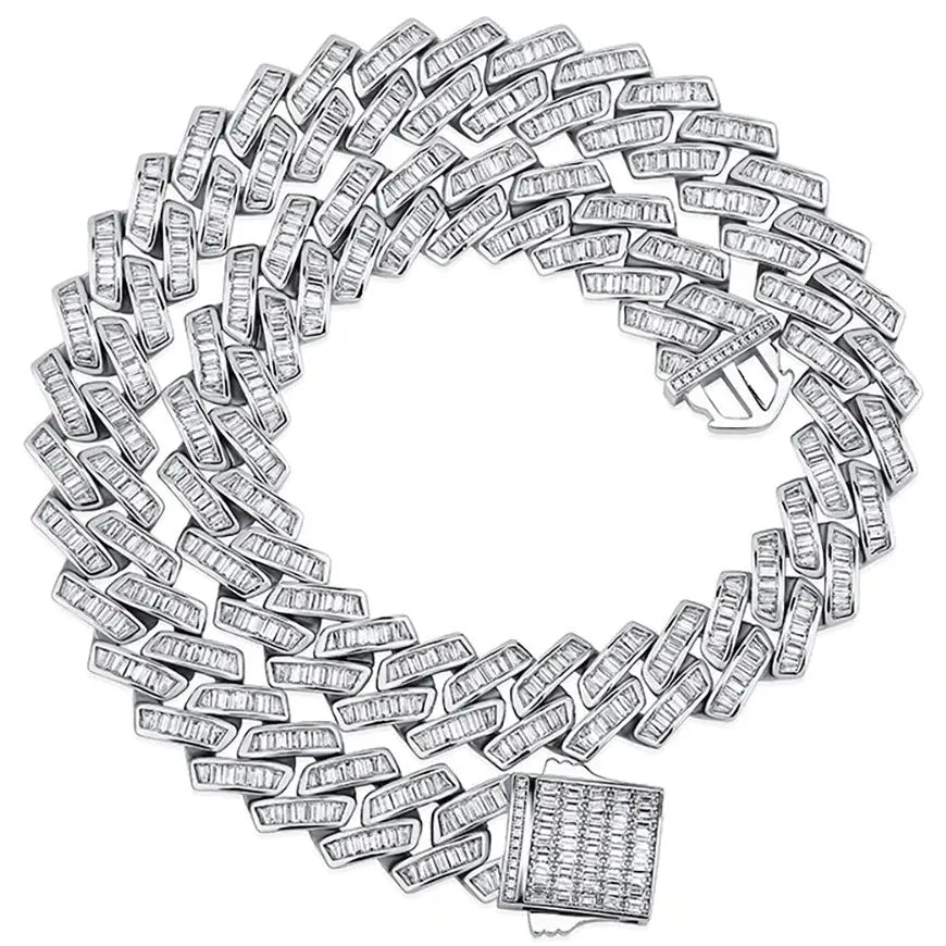 18mm Channel Set Baguette Cuban Chain in White Gold 2255.9cm  The Icetruck