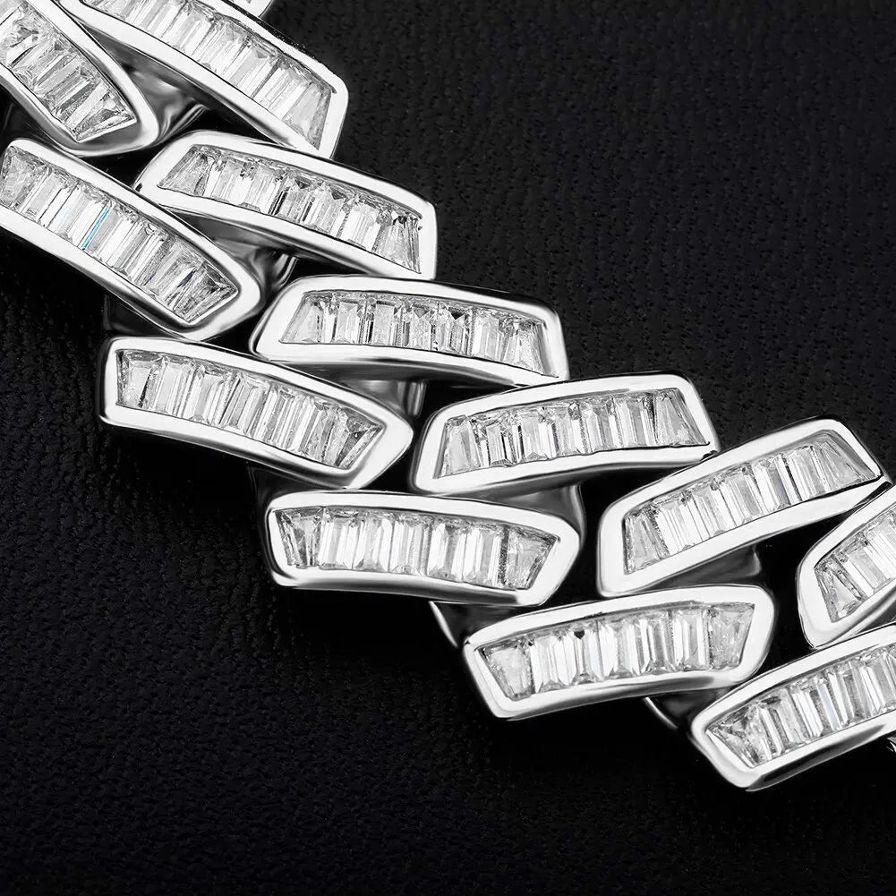 18mm Channel Set Baguette Cuban Chain in White Gold | - The Icetruck