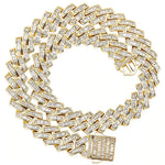 18mm Channel Set Baguette Cuban Chain in Yellow Gold