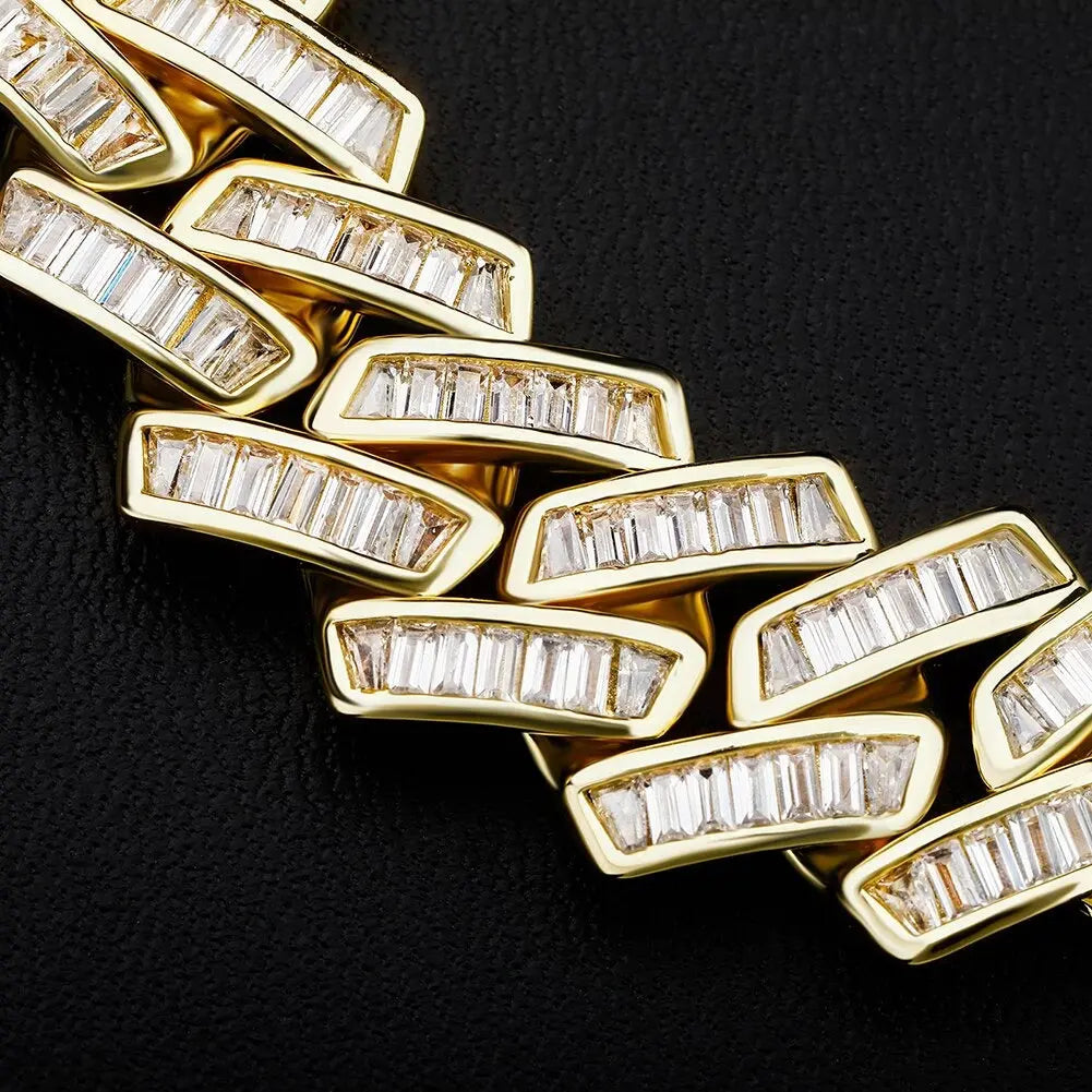 18mm Channel Set Baguette Cuban Chain in Yellow Gold | - The Icetruck