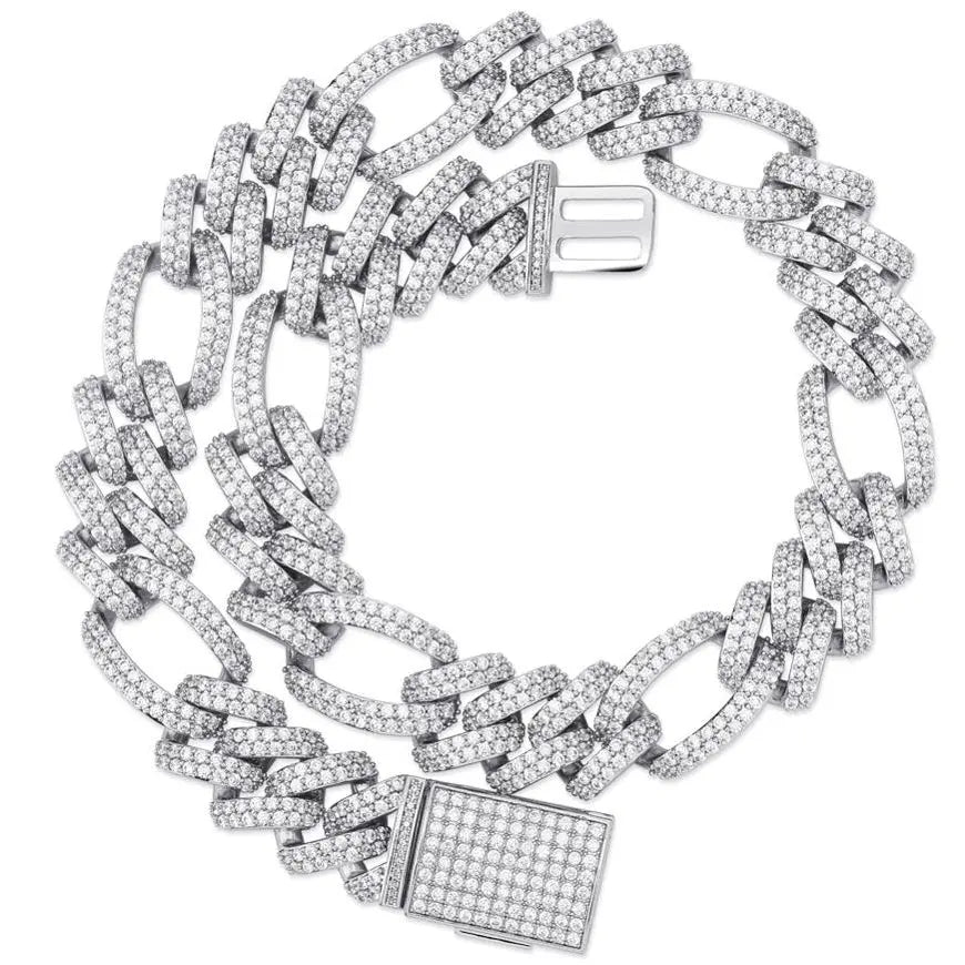 18mm Diamond Figaro Chain in White Gold 2255.9cm  The Icetruck