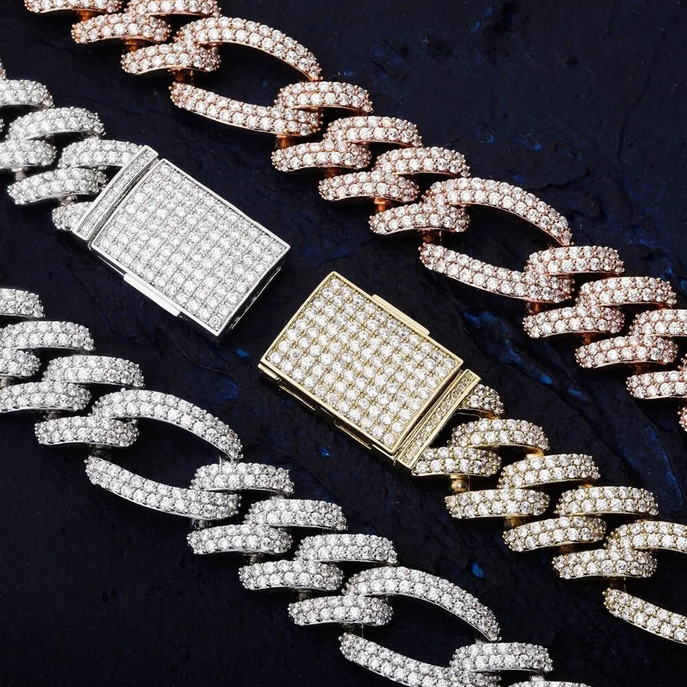 18mm Diamond Figaro Chain in White Gold | - The Icetruck