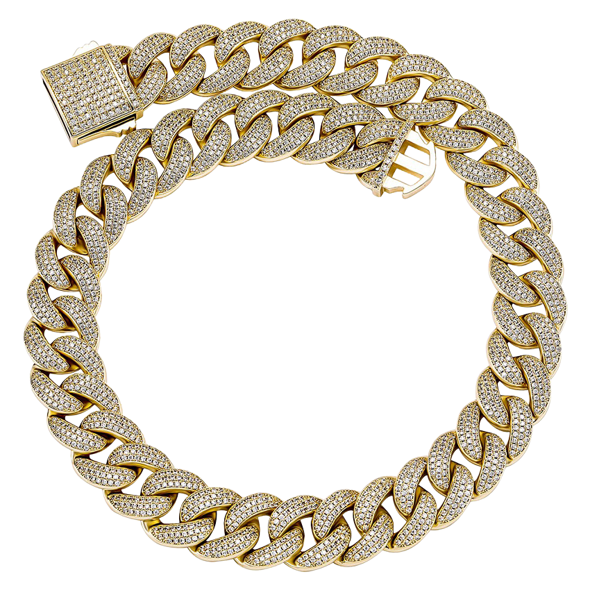 18mm Iced Cuban Link Chain in Yellow Gold