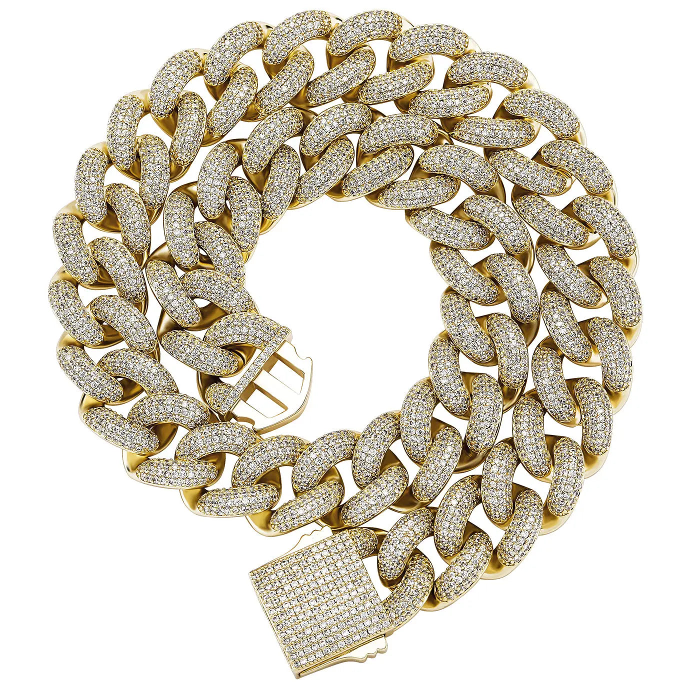20mm Iced Cuban Link Chain in Yellow Gold 2255.9cm  The Icetruck