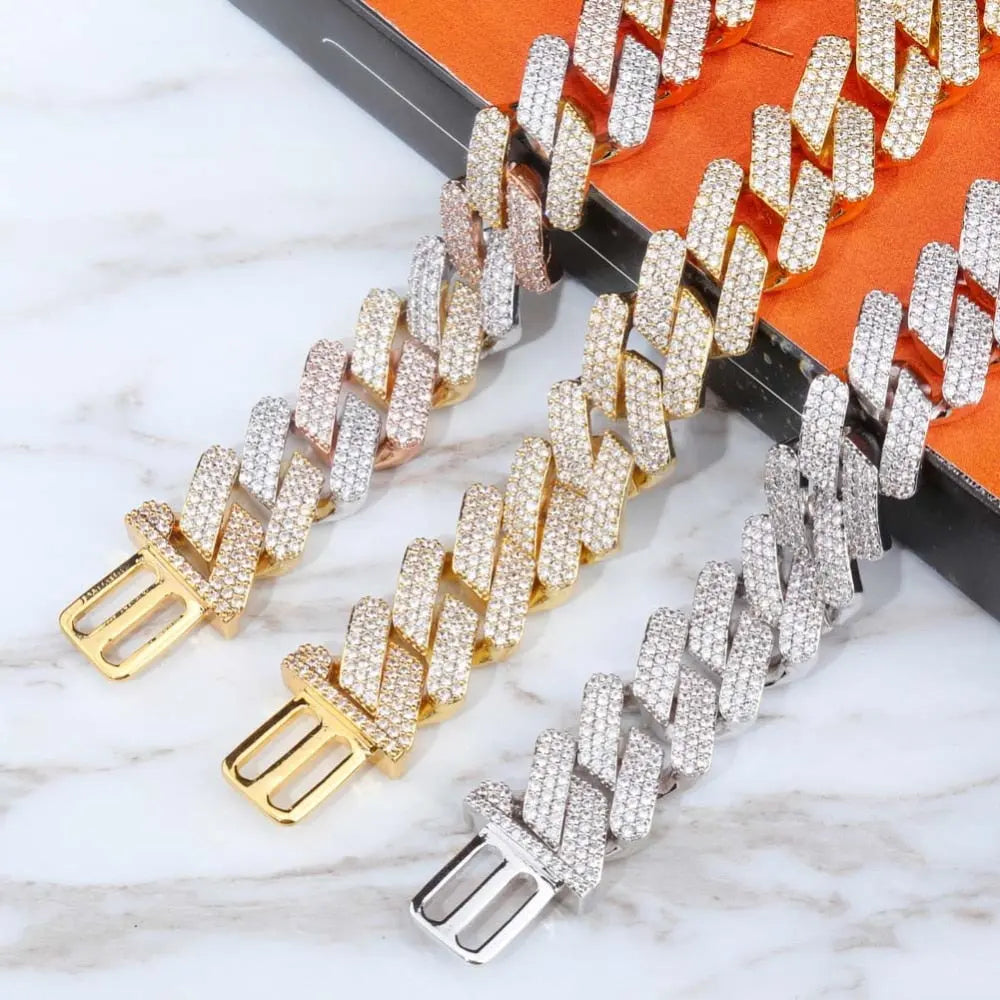 20mm Two-Tone Diamond Prong Link Bracelet | - The Icetruck