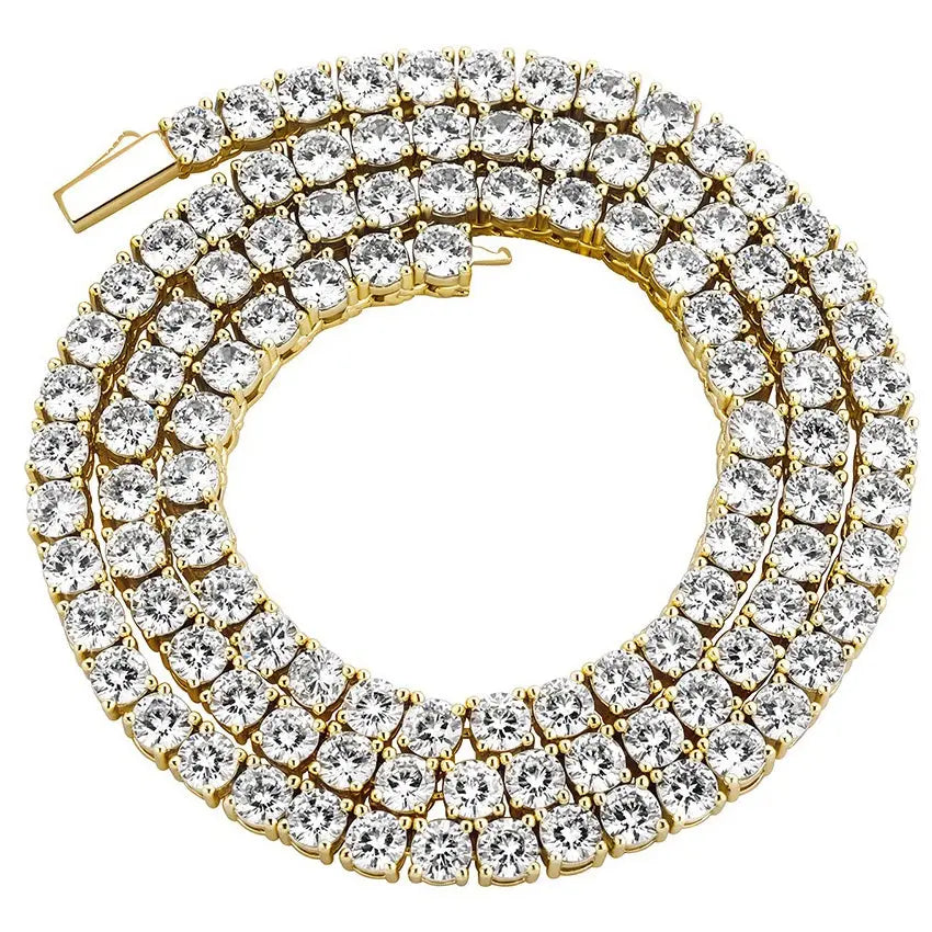 4mm Round Cut Tennis Chain 24inchYellowGoldPlated  The Icetruck