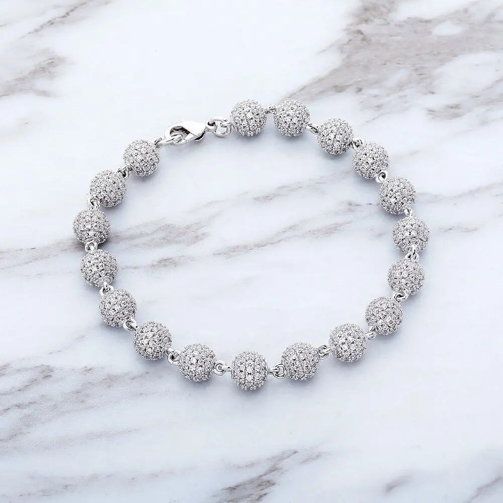 6mm Diamond Beads Bracelet in White Gold | - The Icetruck