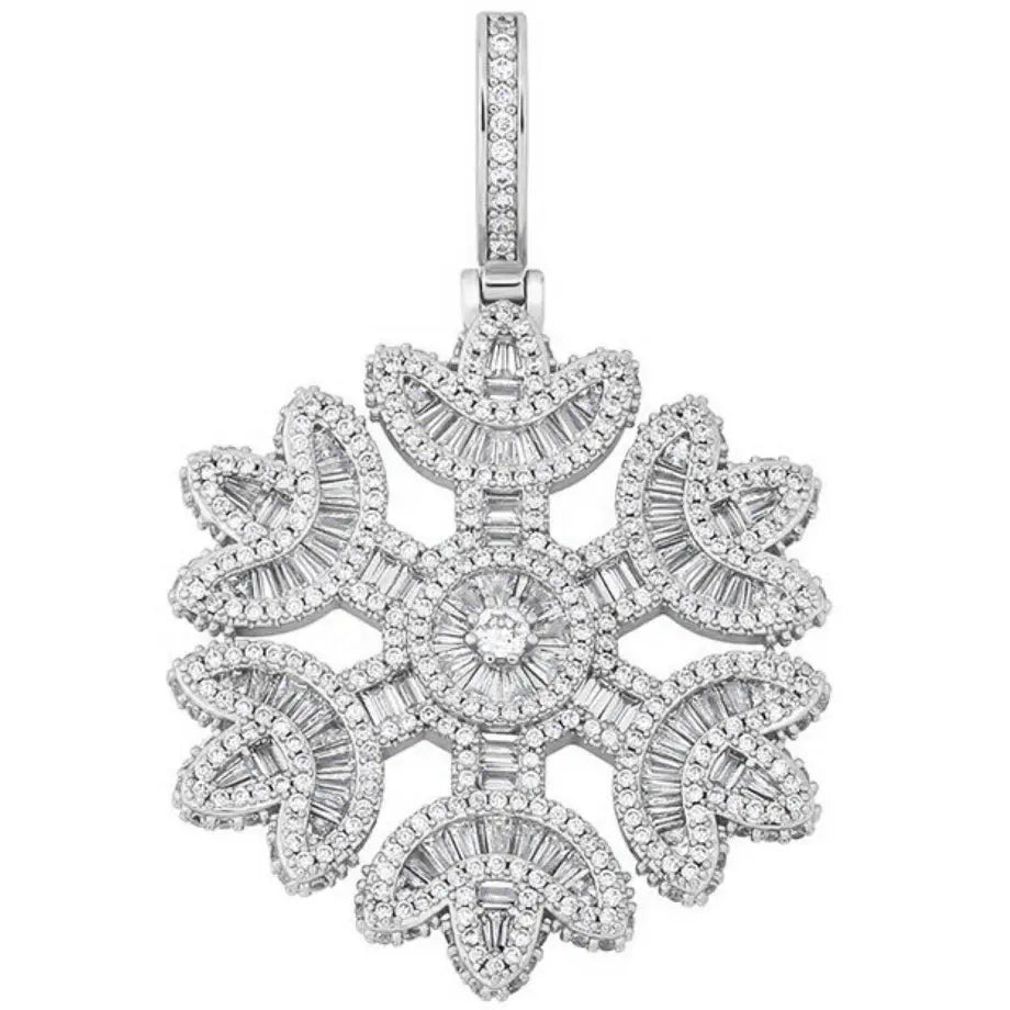 Baguette Diamond Snowflake Pendant 925Silvermadetoorder  The Icetruck