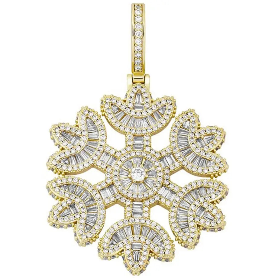 Baguette Diamond Snowflake Pendant 18kYellowGoldPlated  The Icetruck