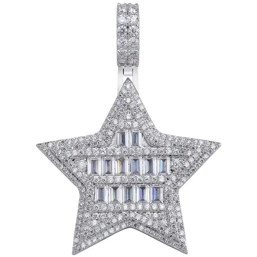 Baguette Diamond Star Pendant 925Silvermadetoorder  The Icetruck
