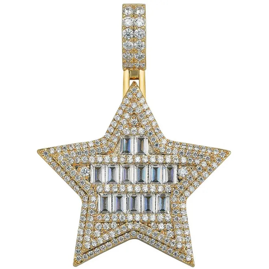 Baguette Diamond Star Pendant 18kYellowGoldPlated  The Icetruck