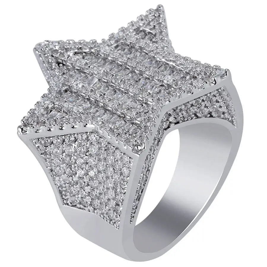 Baguette Diamond Star Ring in White Gold 11925Silvermadetoorder  The Icetruck