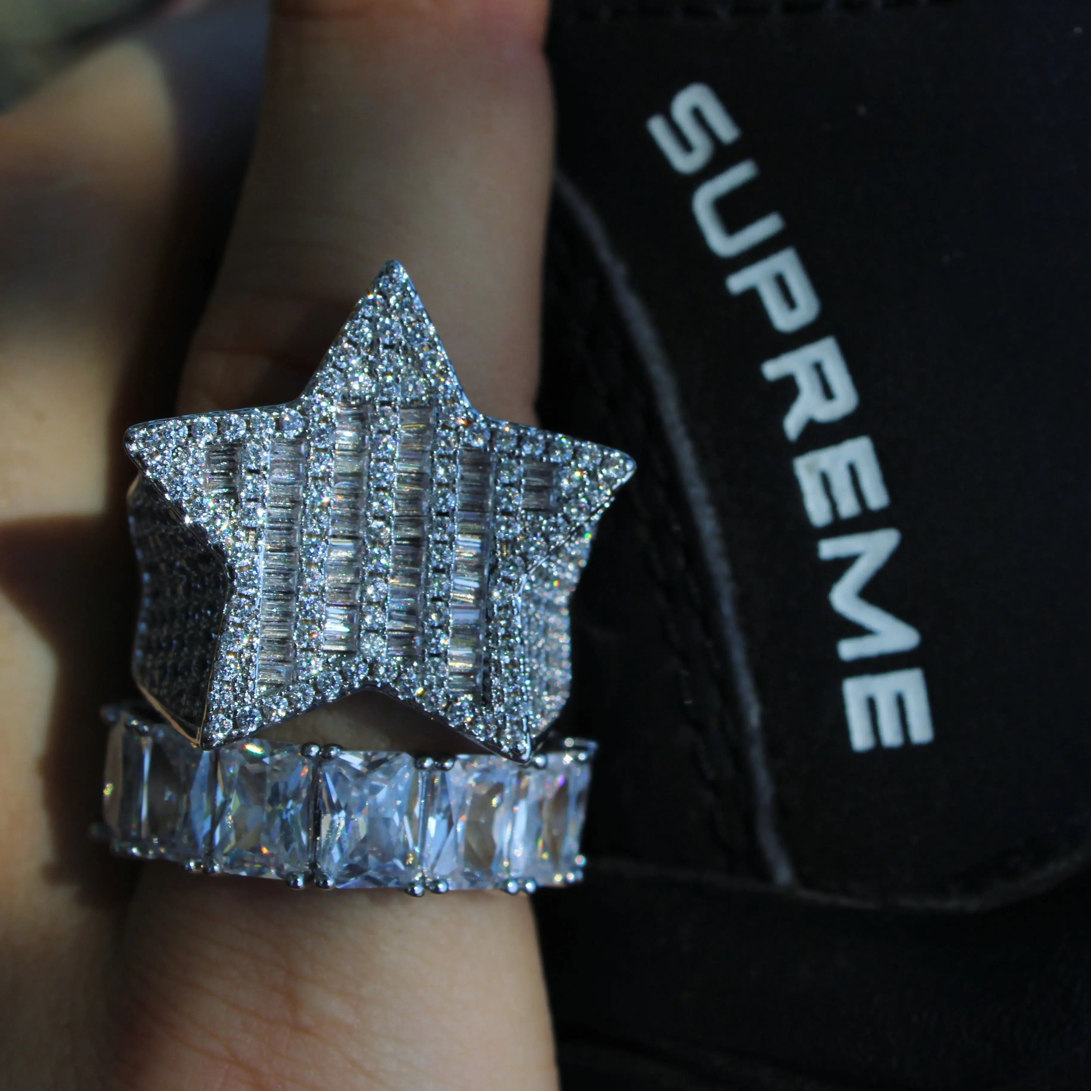 Baguette Diamond Star Ring in White Gold | - The Icetruck