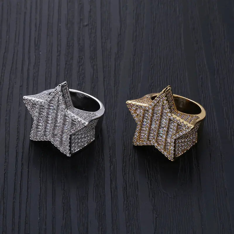 Baguette Diamond Star Ring in Yellow Gold | - The Icetruck