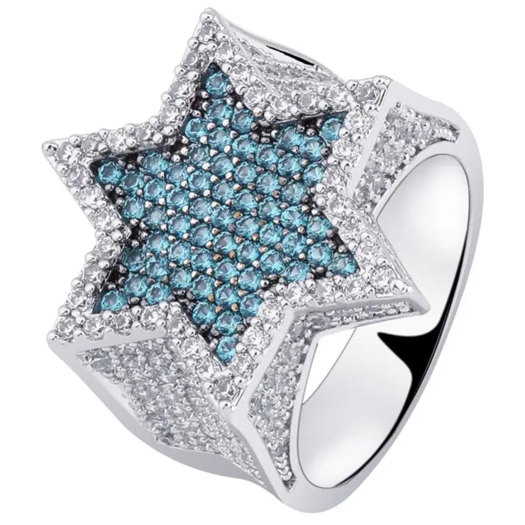 Blue Diamond Star Ring in White Gold 11925Silvermadetoorder  The Icetruck