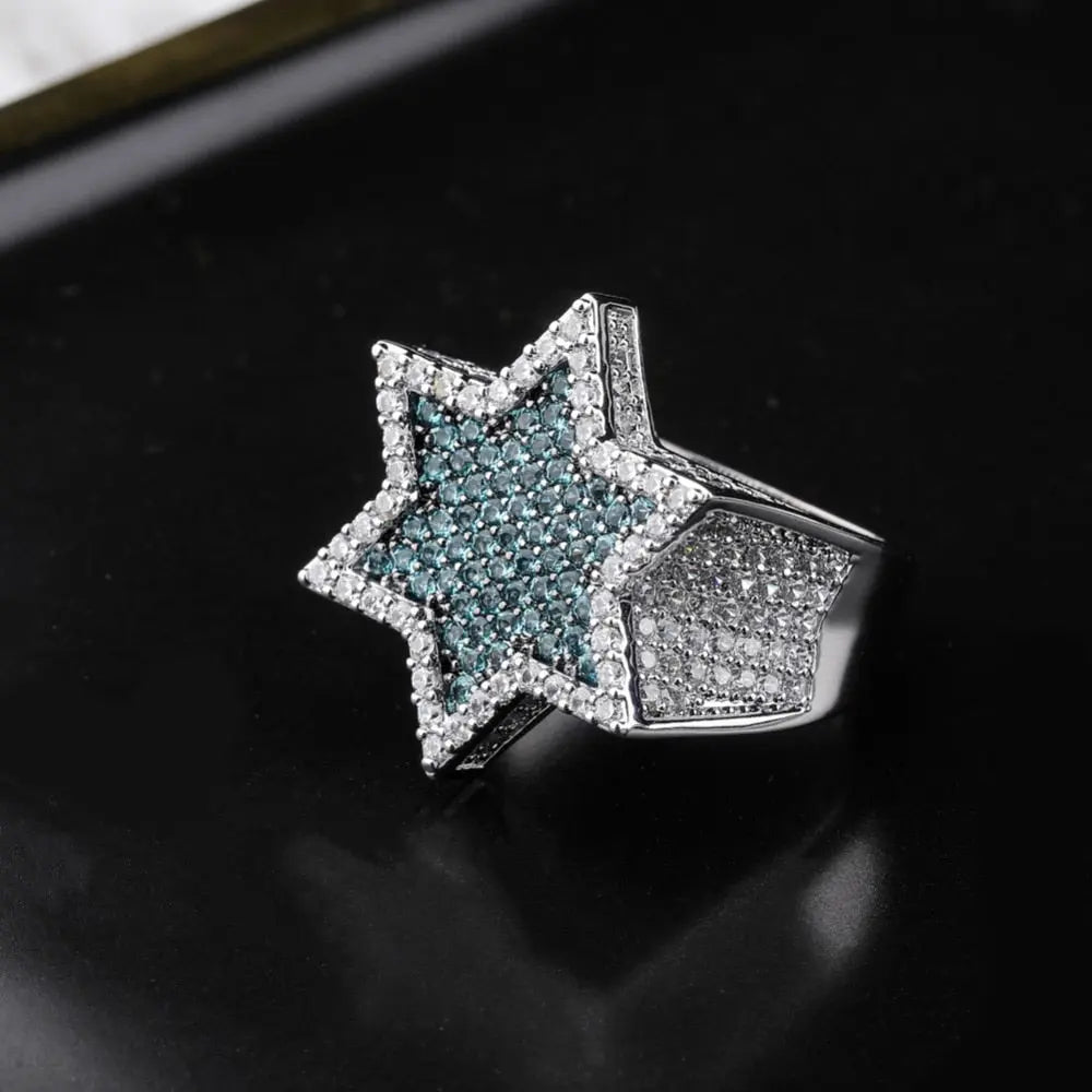 Blue Diamond Star Ring in White Gold | - The Icetruck
