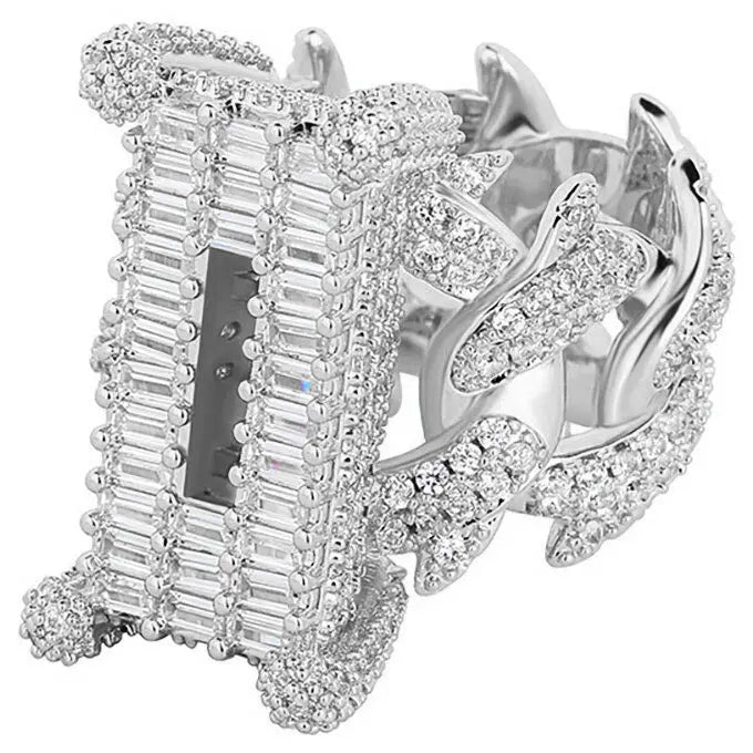 Clustered Baguette Cuban Ring in White Gold 1164.7mm925Silvermadetoorder  The Icetruck