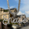 Iced Out Custom Diamond Cursive Font Pendant in white gold from The Icetruck