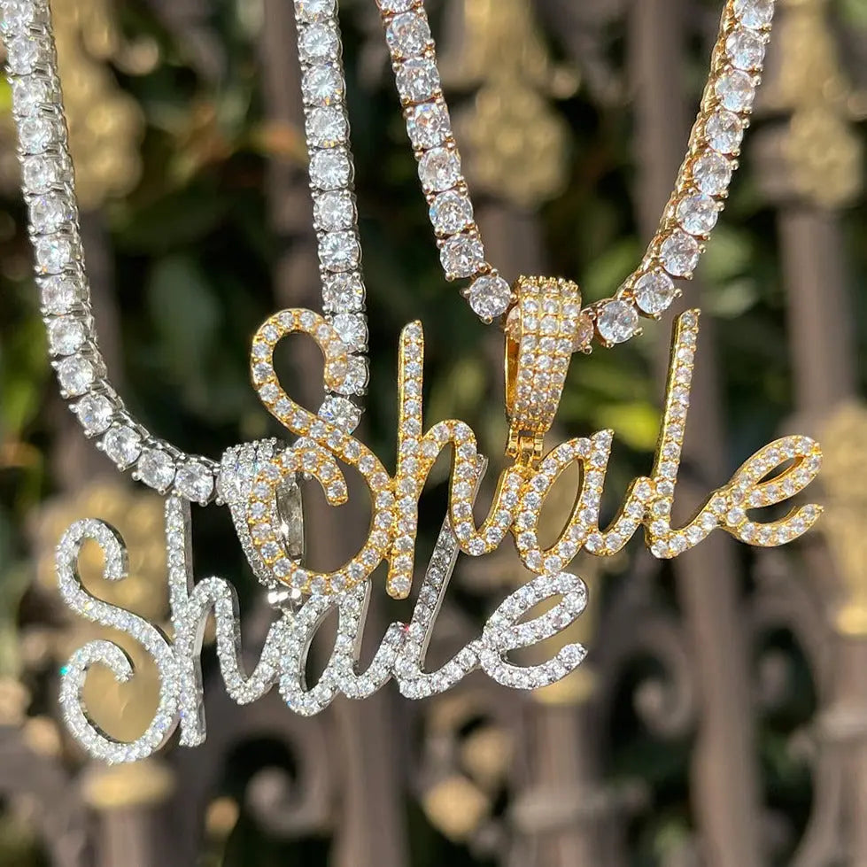 Iced Out Custom Diamond Cursive Font Pendant in white gold from The Icetruck