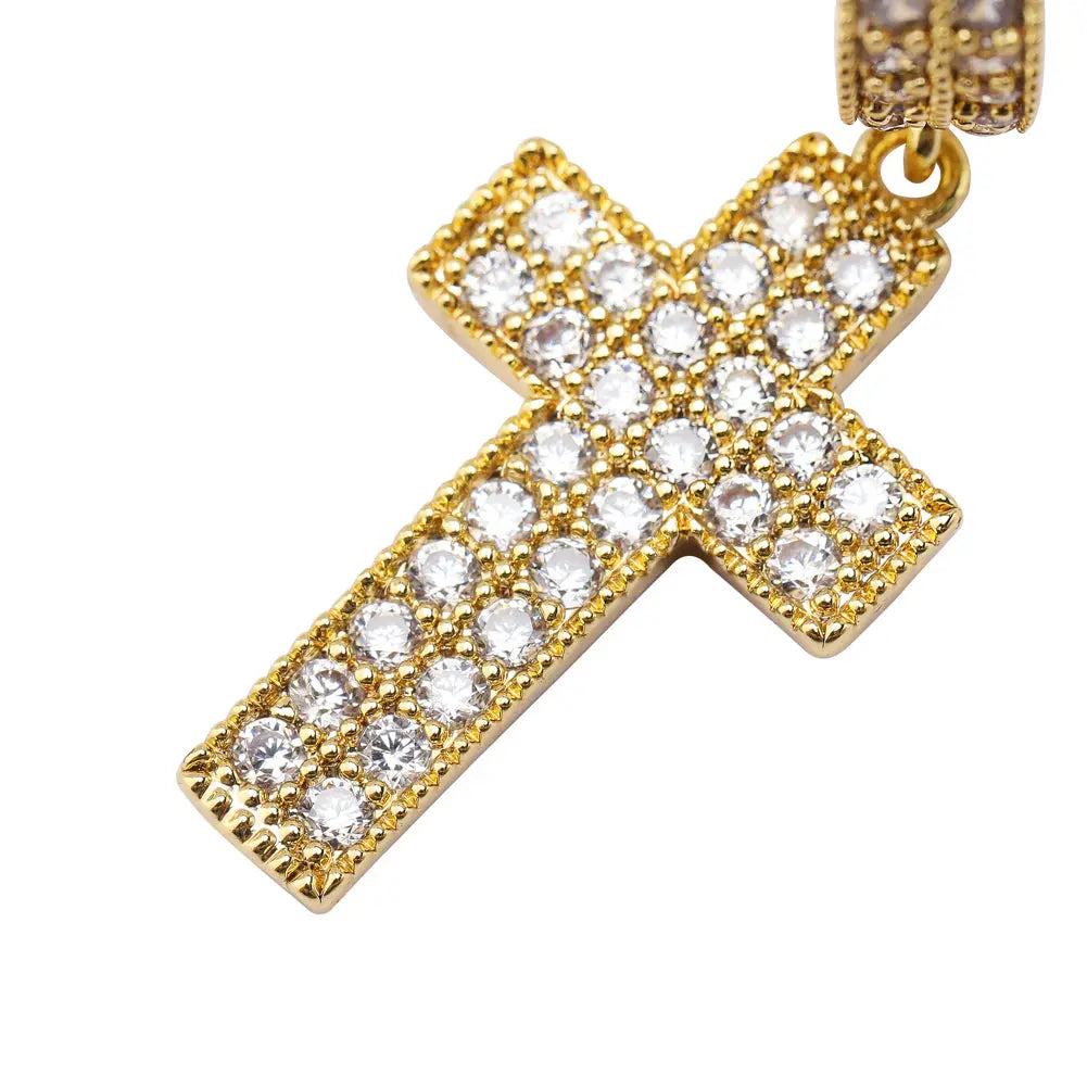 Diamond Cross Hoop Earrings in Yellow Gold | - The Icetruck