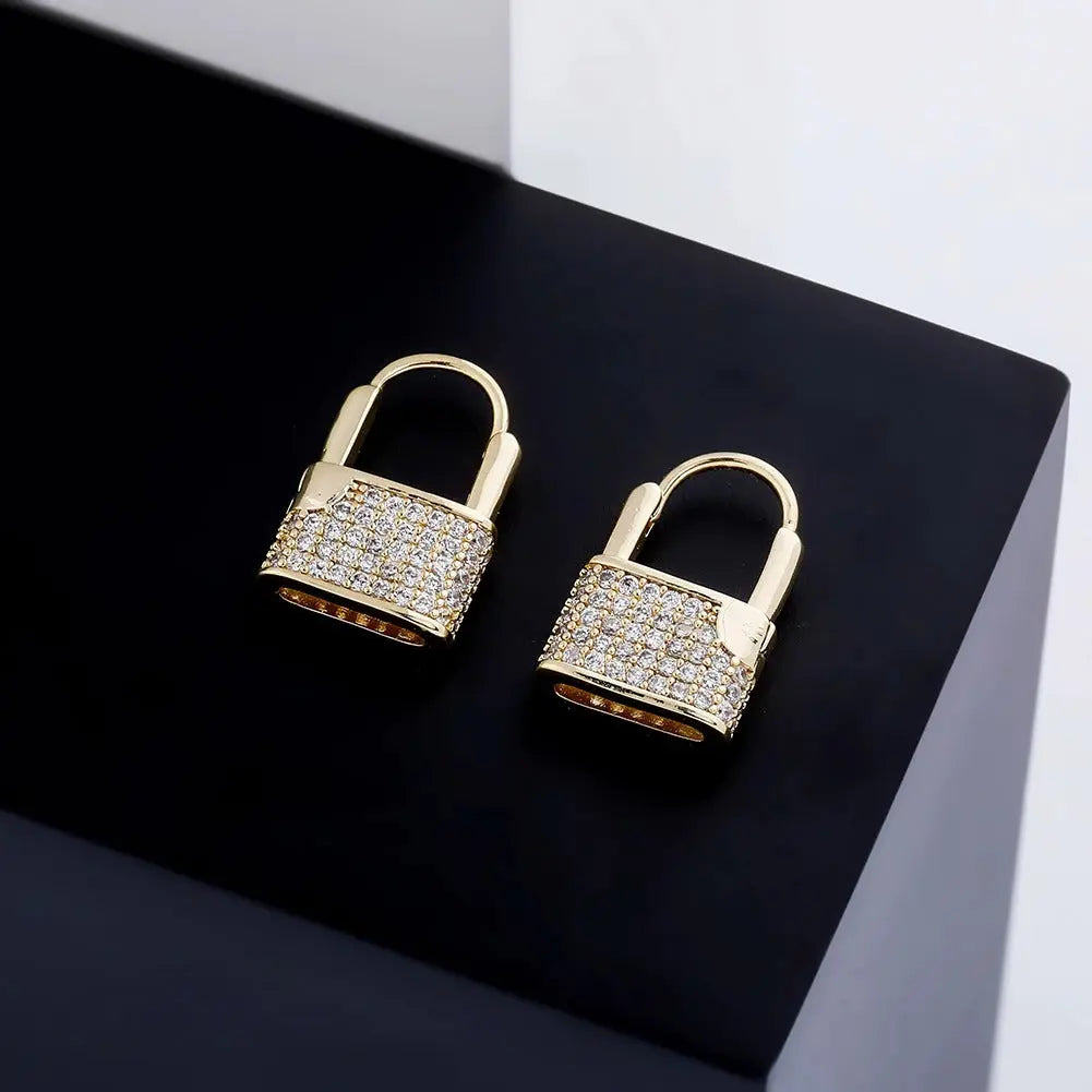 Diamond Lock Earrings in Yellow Gold | - The Icetruck