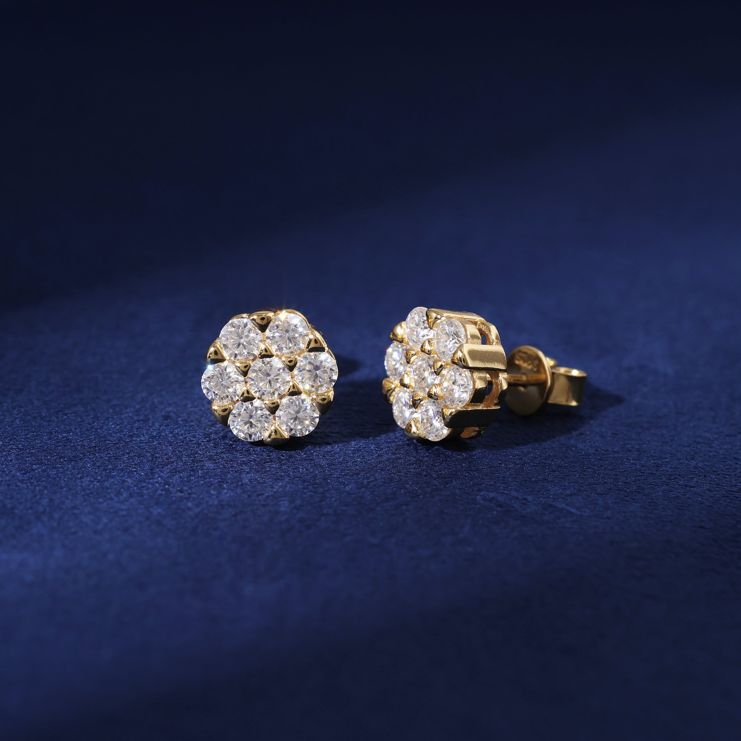 Moissanite Halo Cluster Stud Earrings in Gold Vermeil