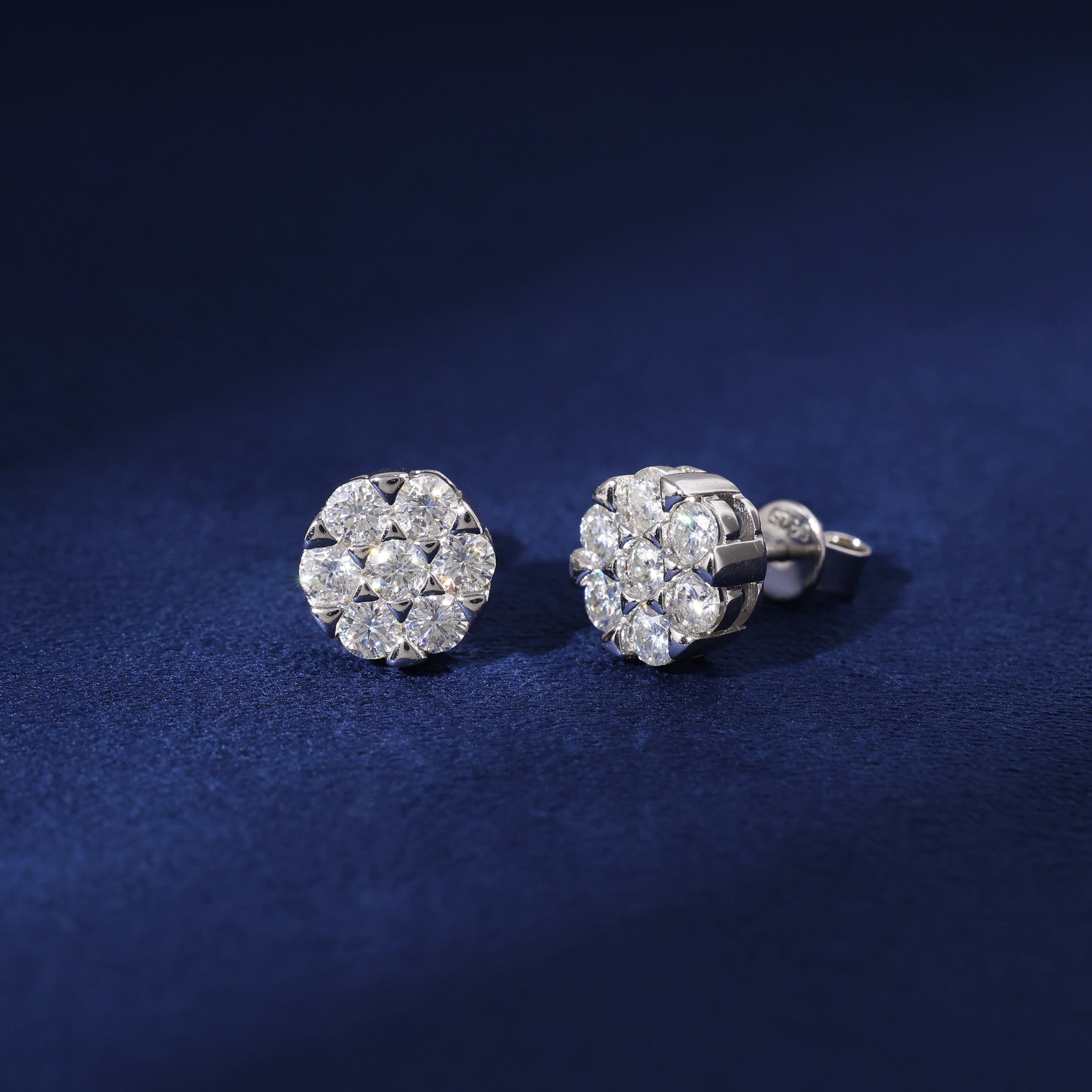 Moissanite Halo Cluster Stud Earrings in 925 Silver
