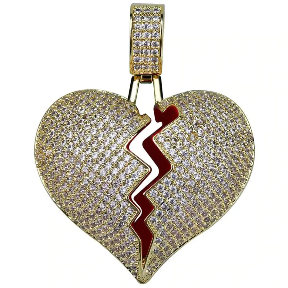 Iced Broken Heart Pendant 18kYellowGoldPlated  The Icetruck