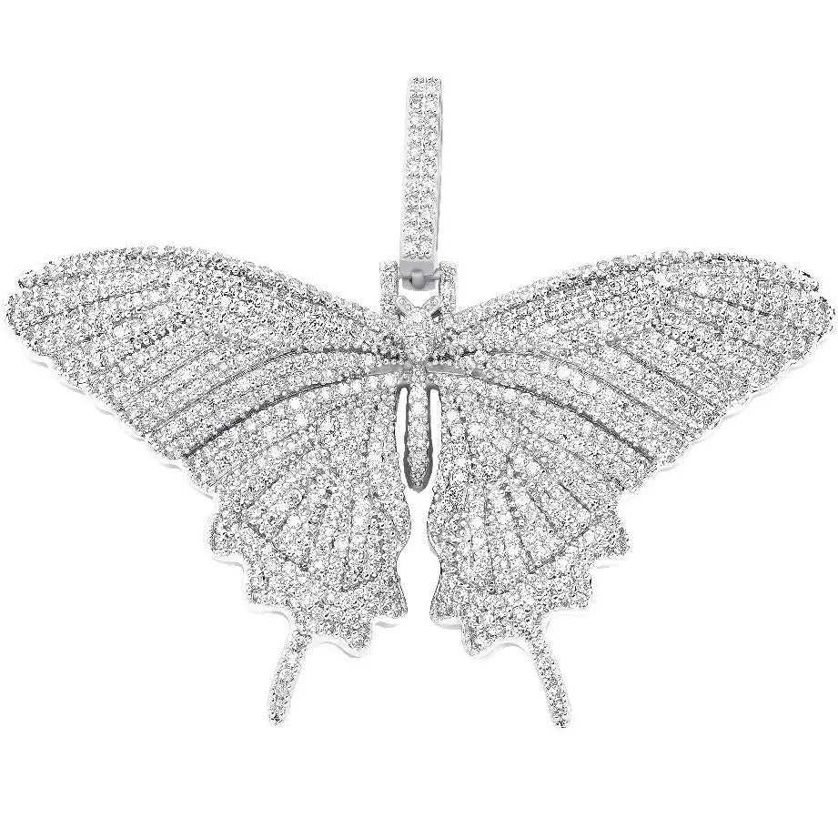 Iced Butterfly Pendant | 14k White Gold Plated - The Icetruck